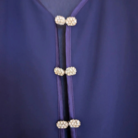 Vintage Navy Sheer Blouse with Pearl Buttons - Picture 6 of 9